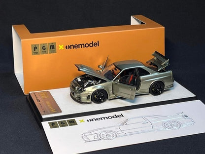 PGM-430103-1 PGM & onemodel 1:43 Nissan Skyline GT-R R34 Z-Tune fully opened and closed model Jade Green standard base