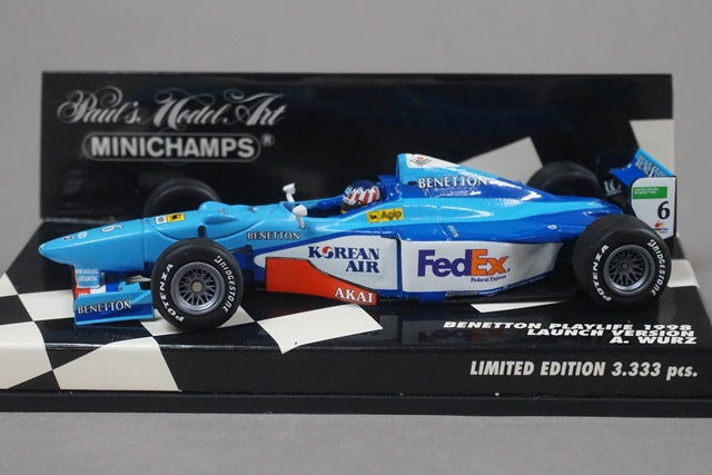 1:43 MINICHAMPS 430980096 Benetton Playlife 1998 Launch ver. A.Wurz #6