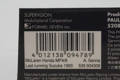 1:43 MINICHAMPS 539934308 McLaren Honda MP4/8 Suzuka 1993 Last Run #8 A.Senna