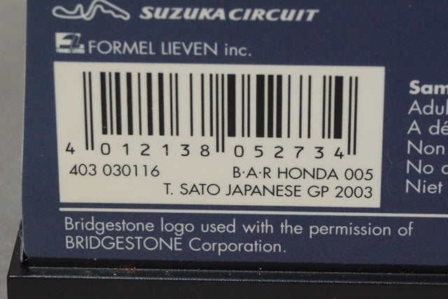 1:43 MINICHAMPS 403030116 BAR Honda 005 Japan GP 2003 Takuma Sato #16