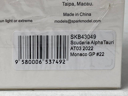 1:43 SPARK SKB43049 Scuderia AlphaTauri AT03 2022 Monaco GP Yuki Tsunoda #22