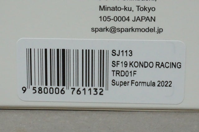 1:43 SPARK SJ113 Realize Corporation KONDO SF19 TRD 01F Super Formula 2022 #4 S.Fenestraz