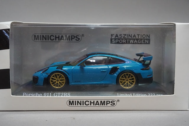 1:43 MINICHAMPS 413067235 Porsche 911 (991.2) GT2RS Weissach-Package 2018 Turquoise with Gold Wheels