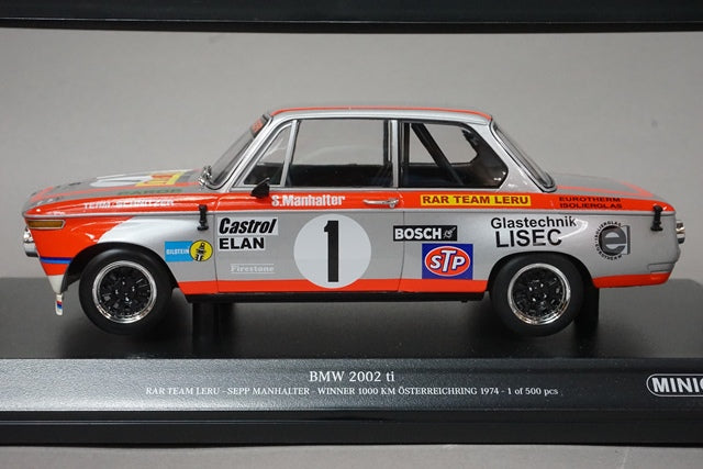 1:18 MINICHAMPS 155742601 BMW 2002 TI "RAR TEAM LERU" SEPP EMANHALTER 1000KM Osterreichring Winner 1974 #1