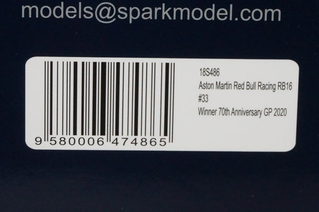 1:18 SPARK 18S486 Aston Martin Red Bull Racing RB16 70th Anniversary GP Winner 2020 #33