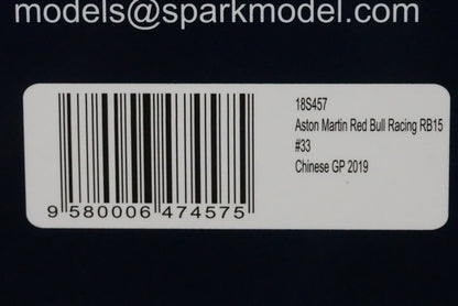 1:18 SPARK 18S457 Aston Martin Red Bull Racing RB15 China GP 2019 #33