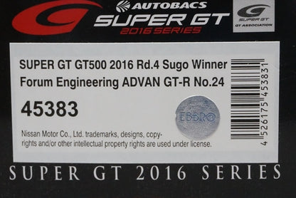 1:43 EBBRO 45383 Nissan Forum Engineering ADVAN GT-R Super GT GT500 Rd.4 Sugo Winner 2016 #24