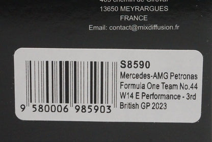 1:43 SPARK S8590 Mercedes-AMG Petronas F1 Team W14 E-Performance British GP 3rd 2023 #44 L. Hamilton model car