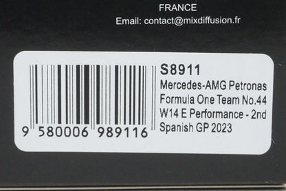 1:43 SPARK S8911 Mercedes-AMG Petronas F1 Team W14 E-Performance Spanish GP 2nd 2023 #44 L. Hamilton model car