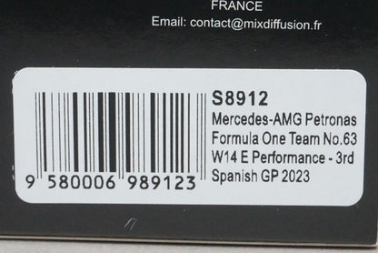 1:43 SPARK S8912 Mercedes-AMG Petronas F1 Team W14 E-Performance Spanish GP 3rd 2023 #63 G. Russell model car
