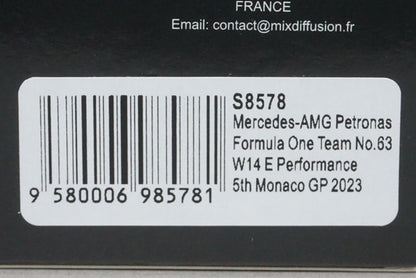 1:43 SPARK S8578 Mercedes-AMG Petronas F1 Team W14 E-Performance Monaco GP 5th 2023 #63 G. Russell model car