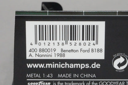 1:43 MINICHAMPS 400880019 Benetton Ford B188 1988 #19 A. Nannini model car