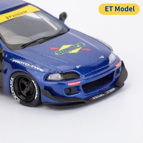 [ Pre-order ] MC640015A ET Model x MC Model Collect 1:64 Honda Pandem Civic EG6 5th Mk5 Rocket Bunny Wide-Body Modified Vehicle, Blue Yellow