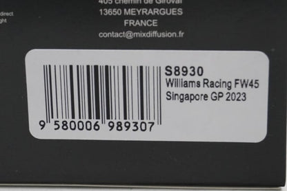 1:43 Spark S8930 Williams Racing FW45 Singapore GP 2023 #23 A. Albon model car