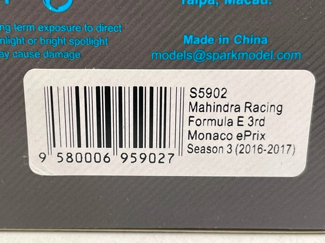 1:43 Spark S5902 Mahindra Racing Formula E 3rd Monaco ePrix 2016-2017 #23 model car