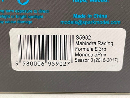 1:43 Spark S5902 Mahindra Racing Formula E 3rd Monaco ePrix 2016-2017 #23 model car