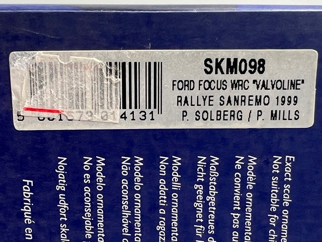 1:43 VITESSE SKM098 Ford Focus WRC Valvoline SANREMO Rally 1999 #25 P. Solberg P. Mills model car