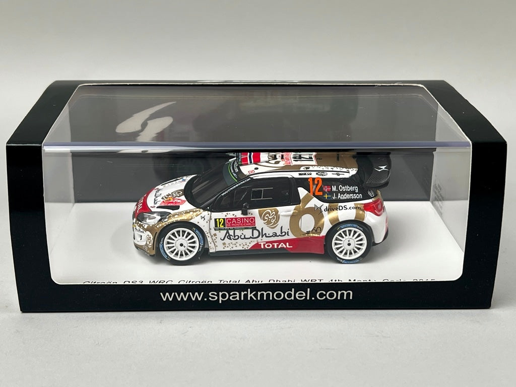 1:43 Spark S4508 DS3 WRC Citroen Total Abu Dhabi WRT Monte Carlo 2015 #12 M. Ostberg J. Andersson model car