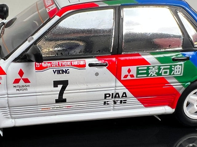 1:43 ixo KBI029 Mitsubishi Galant VR-4 Evo Ivory Coast Rally 1991 #7 Kenjiro Shinozuka J. Meadows model car