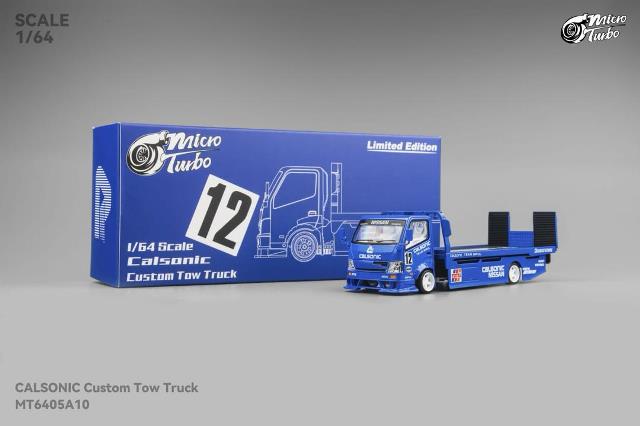 Micro Turbo 1:64 Nissan Flatbed Transport Trailer Metallic Blue model car