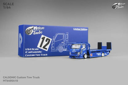 Micro Turbo 1:64 Nissan Flatbed Transport Trailer Metallic Blue model car