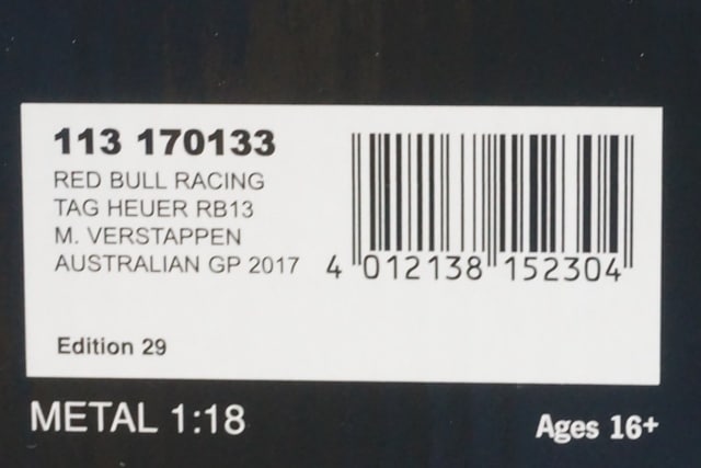 1:18 MINICHAMPS 113170133 Red Bull Racing Australian GP 2017 #33 model car