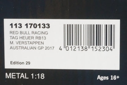 1:18 MINICHAMPS 113170133 Red Bull Racing Australian GP 2017 #33 model car