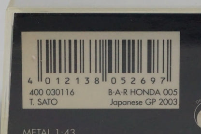 1:43 MINICHAMPS 400030116 BAR Honda 005 Japanese GP 2003 #16 model car