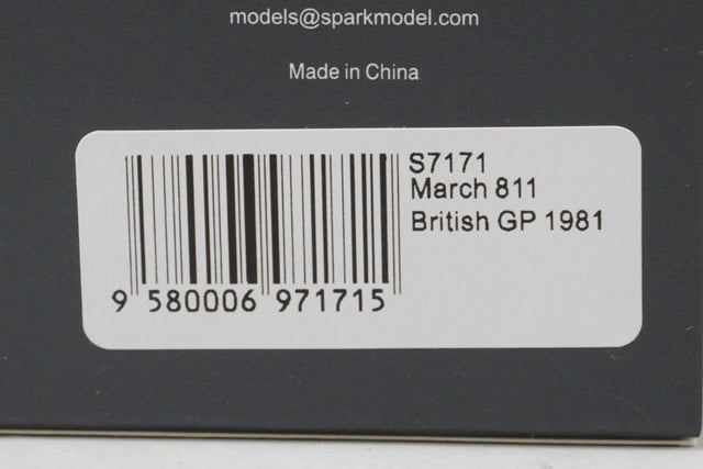 1:43 SPARK S7171 March 811 British GP 1981 #17 D.Daly model car