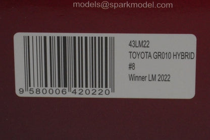 1:43 Spark 43LM22 Toyota GR010 Hybrid Gazoo Racing Le Mans 24H 2022 #8 model car