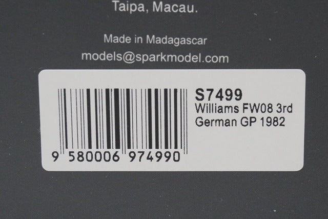 1:43 Spark S7499 Williams FW08 German Grand Prix 1982 #6 model car