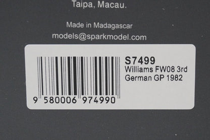 1:43 Spark S7499 Williams FW08 German Grand Prix 1982 #6 model car