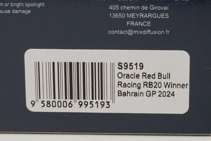 1:43 Spark S9519 Oracle Red Bull Racing RB20 Bahrain GP 2024 #1 model car