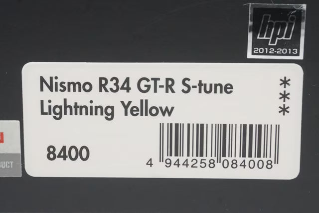 1:43 HPI 8400 Mirage Nissan NISMO R34 GT-R S-tune Lightning Yellow model car