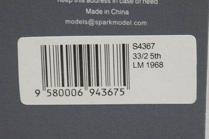 1:43 SPARK S4367 Alfa Romeo 33/2 Le Mans 5th 1968 #38 model car