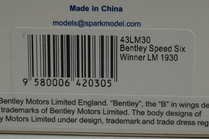 1:43 SPARK 43LM30 Bentley Speed Six Le Mans 1930 #4 model car