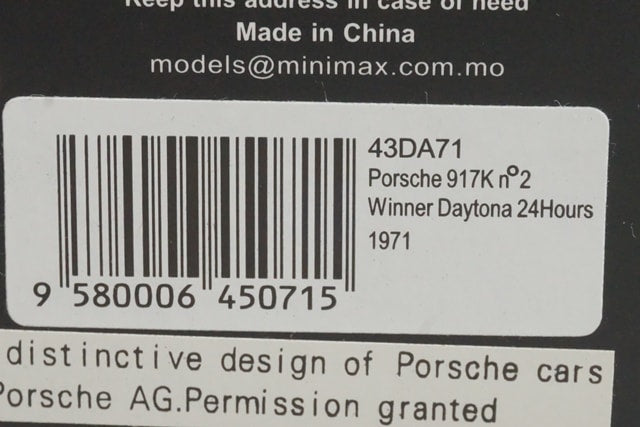 1:43 SPARK 43DA71 Porsche 917K Daytona 24H 1971 #2 model car