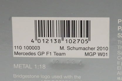 1:18 MINICHAMPS 110100003 Mercedes GP F1 Team MGP W01 2010 #3 M. Schumacher model car
