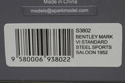 1:43 SPARK S3802 Bentley Mark VI Standard Steel Sports Saloon 1952