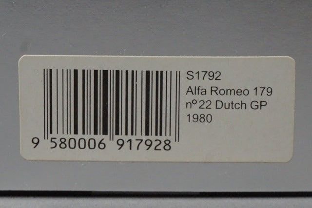 1:43 SPARK S1792 Alfa Romeo 179 Dutch Grand Prix 1980 #22 model car