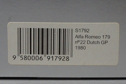 1:43 SPARK S1792 Alfa Romeo 179 Dutch Grand Prix 1980 #22 model car
