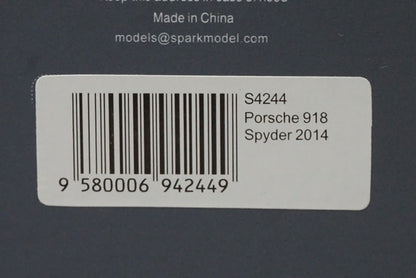 1:43 SPARK S4244 Porsche 918 Spyder 2014 model car