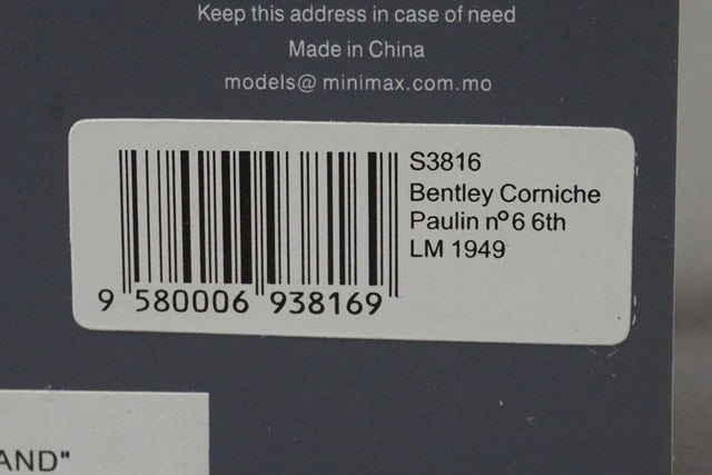 1:43 SPARK S3816 Bentley Corniche Paulan Le Mans 6th 1949 #6 model car