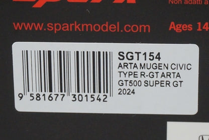 1:43 SPARK SGT154 Honda ARTA Mugen Civic Type R-GT GT500 Super GT 2024 #16 model car