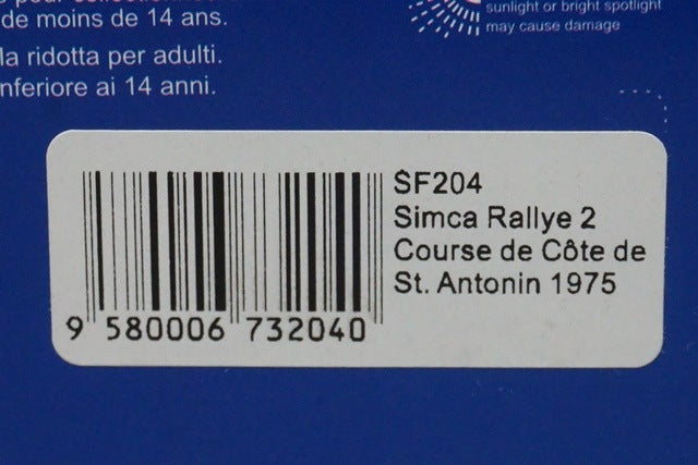 1:43 SPARK SF204 Simca Rally II Hill Climb San Antonino 1975 #143 model car
