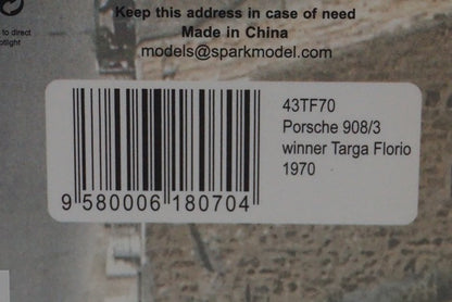 1:43 Spark 43TF70 Porsche 908/3 Targa Florio Winner 1970 #12 model car