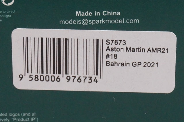 1:43 Spark S7673 Aston Martin AMR21 Bahrain GP 2021 #18 L. Stroll model car