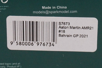 1:43 Spark S7673 Aston Martin AMR21 Bahrain GP 2021 #18 L. Stroll model car