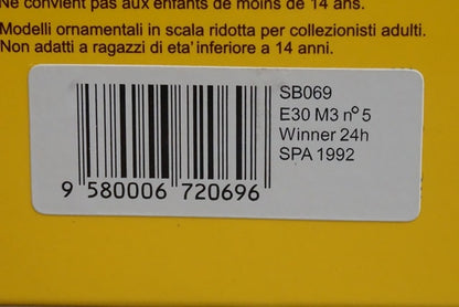 1:43 Spark SB069 BMW E30 M3 SPA 24H 1992 #5 J.M. Martin - S. Soper C. Danner Bastos model car
