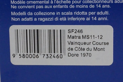 1:43 SPARK SF246 Matra MS11-12 Vainqueur Course de Cote du Mont Dore 1970 #90 model car